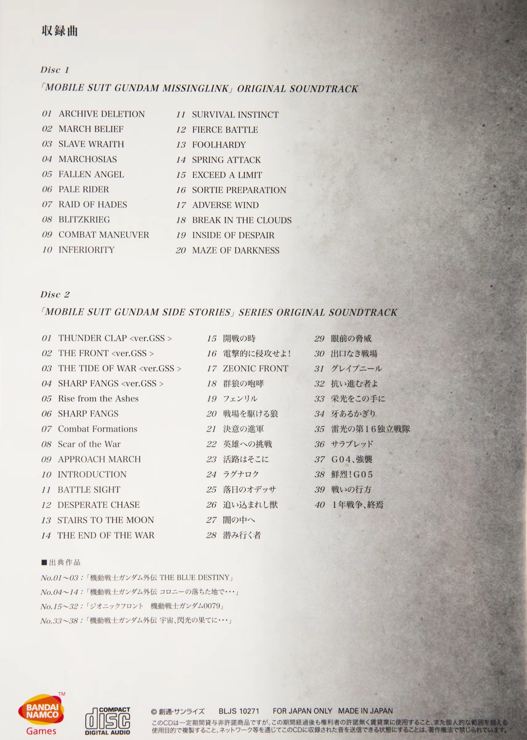 MOBILE SUIT GUNDAM SIDE STORIES SERIES ORIGINAL SOUNDTRACK